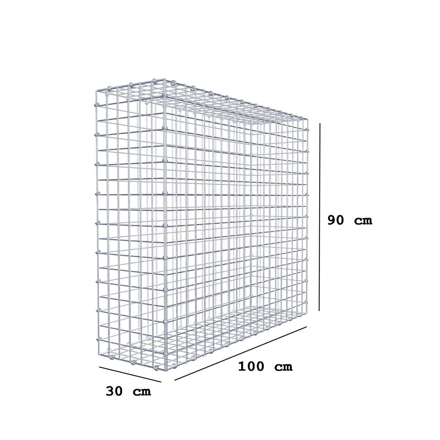 Gabione 100 cm x 90 cm x 30 cm (L x H x T), Maschenweite 5 x 5 cm, Spiralring