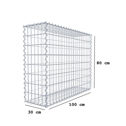 Gabbione 100 cm x 80 cm x 30 cm (L x H x P), maglia 5 cm x 10 cm, spirale