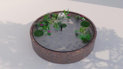 Tanque elevado de gabiões, redondo, diâmetro exterior 202 cm, altura 80 cm, dimensão da malha 5 x 5 cm, espessura da parede 15 cm