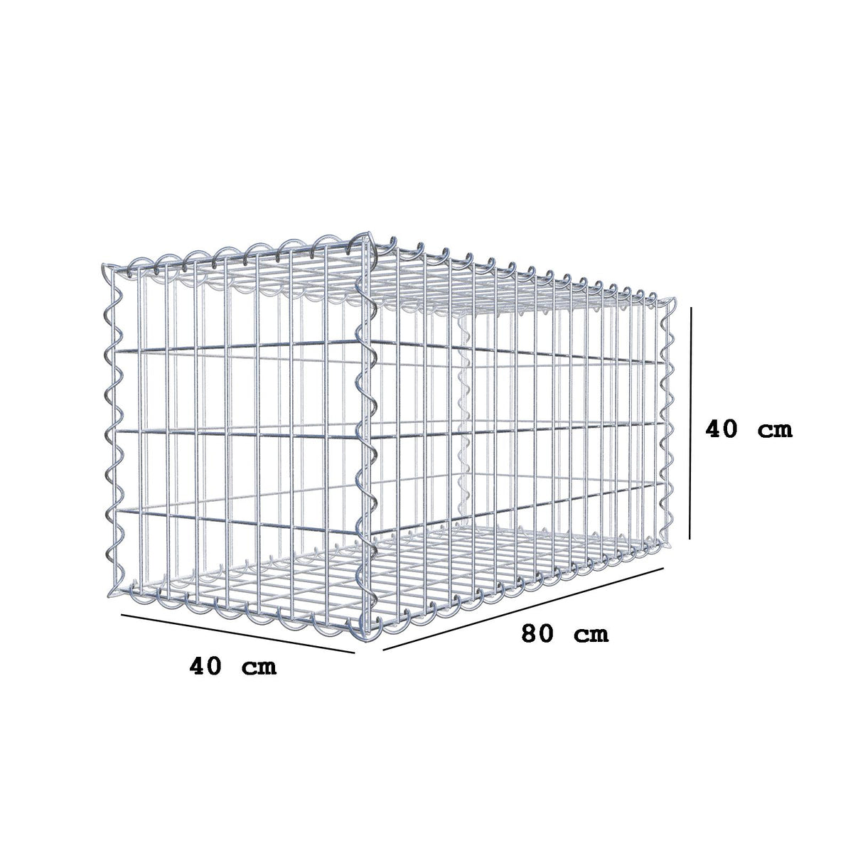 Gabbione 80 cm x 40 cm x 40 cm (L x H x P), maglia 5 cm x 10 cm, spirale