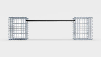 Gabionbænk med 2 spiralformede gabioner, 205 cm lang x 60 cm høj x 40 cm dyb, galvaniseret, MW 5 x 5 cm, med genbrugsplade i antracit