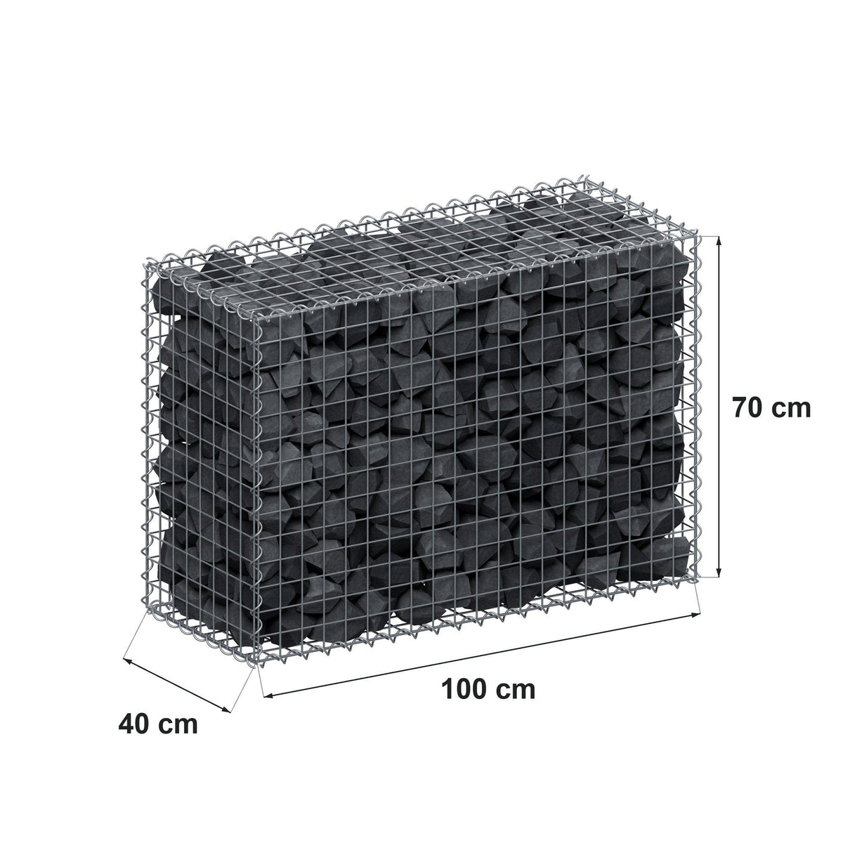 Gabion 100 cm x 70 cm x 40 cm (L x H x D), maskestørrelse 5 cm x 5 cm, spiral