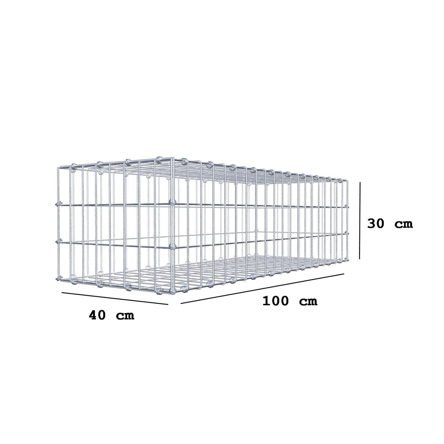 Gabion 100 cm x 30 cm x 40 cm (L x H x D), maskestørrelse 5 x 10 cm, spiralring