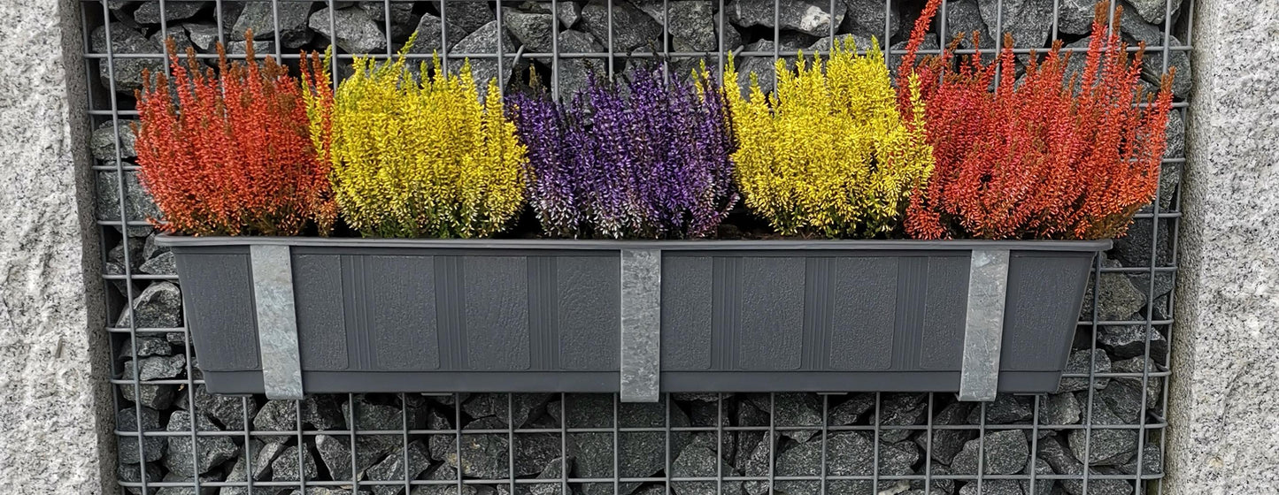Galvaniserad blomlådshållare i set om 3 inklusive blomkruka, för gabioner MW 5 x 5