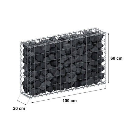 Gabião 100 cm x 60 cm x 20 cm (C x A x P), malhagem 5 cm x 10 cm, espiral