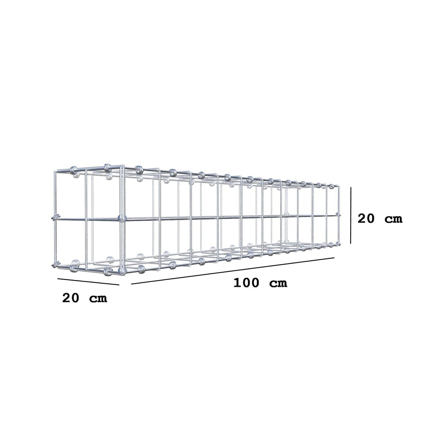 Gabion 100 cm x 20 cm x 20 cm (L x H x P), mailles 10 x 10 cm, anneau en spirale