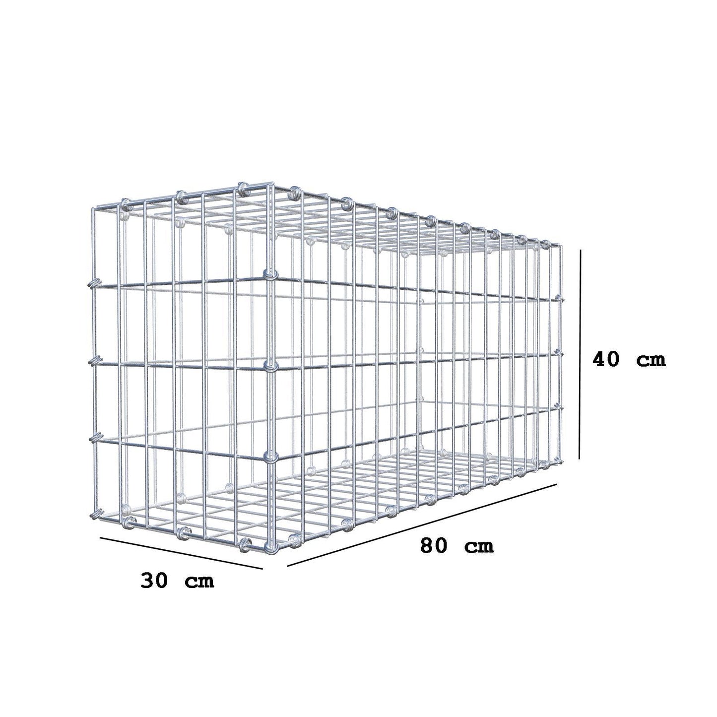 Gabione 80 cm x 40 cm x 30 cm (L x H x T), Maschenweite 5 x 10 cm, Spiralring