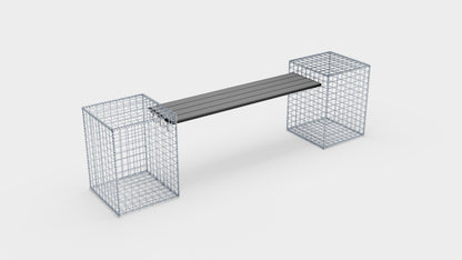 Gabionbænk med 2 spiralformede gabioner, 205 cm lang x 60 cm høj x 40 cm dyb, galvaniseret, MW 5 x 5 cm, med genbrugsplade i antracit