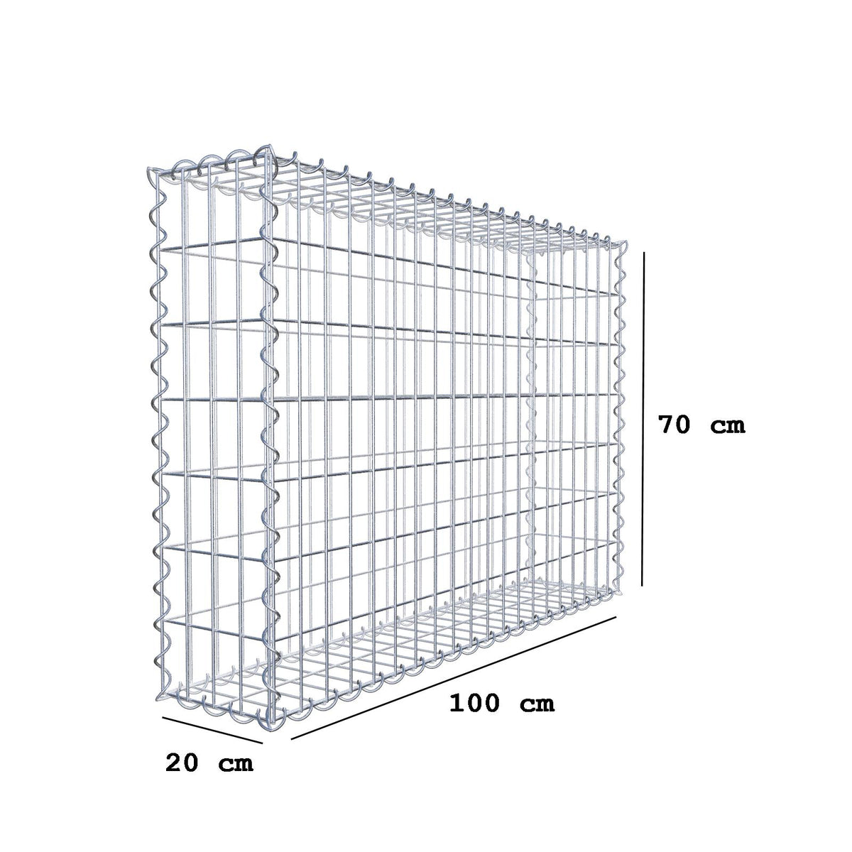 Gabion 100 cm x 70 cm x 20 cm (L x H x D), maskestørrelse 5 cm x 10 cm, spiral