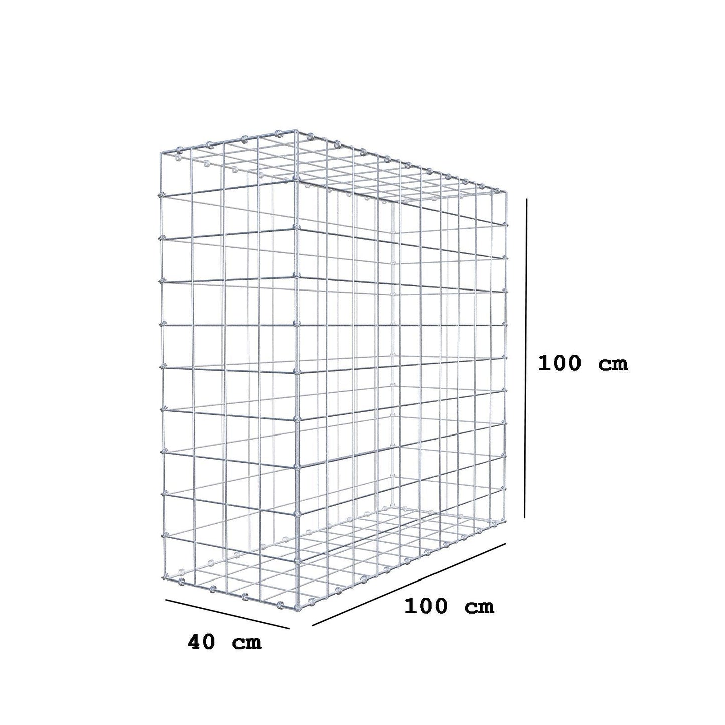 Gabião 100 cm x 100 cm x 40 cm (C x A x P), malhagem 10 x 10 cm, anel espiral