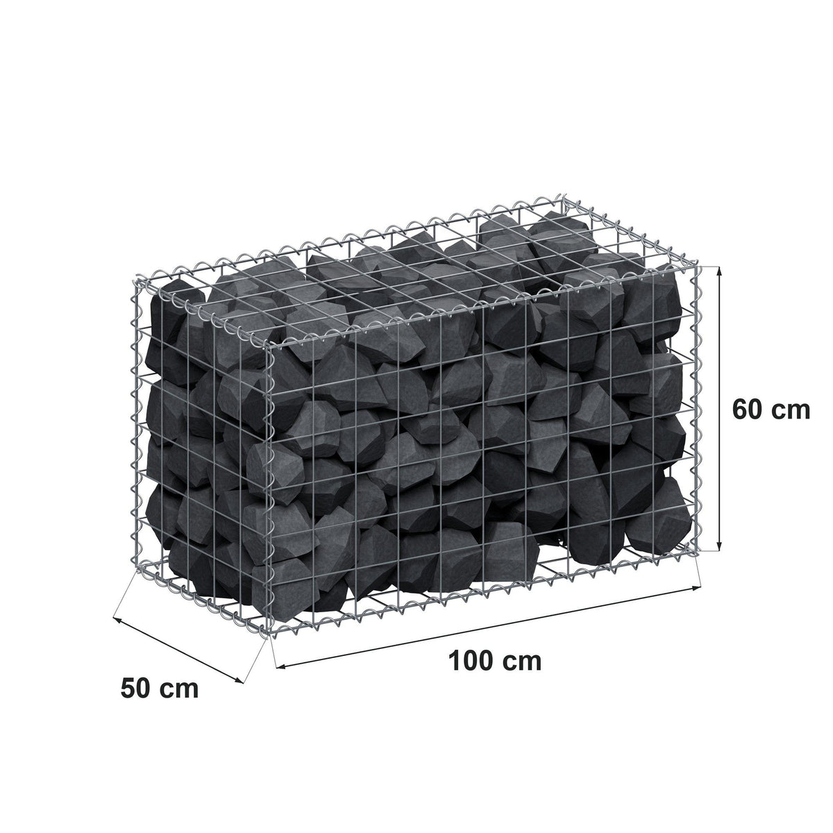 Gabião 100 cm x 60 cm x 50 cm (C x A x P), malhagem 10 cm x 10 cm, espiral