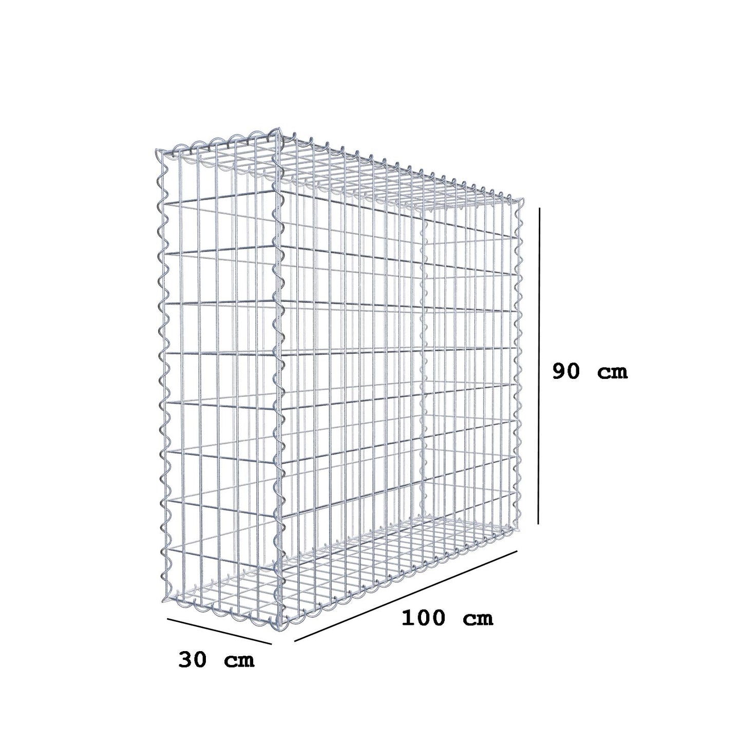 Gabione 100 cm x 90 cm x 30 cm (L x H x T), Maschenweite 5 cm x 10 cm, Spirale