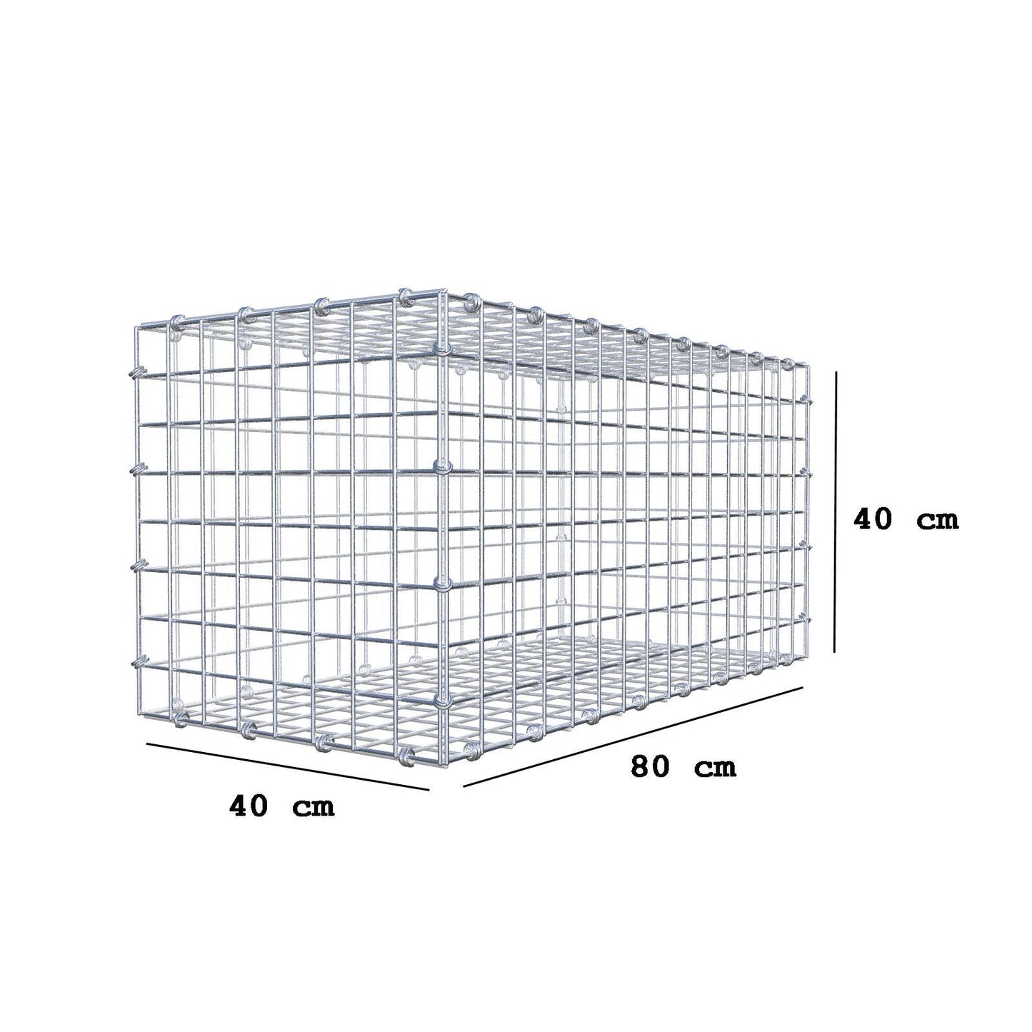 Gabion 80 cm x 40 cm x 40 cm (L x H x D), maskestørrelse 5 x 5 cm, spiralring