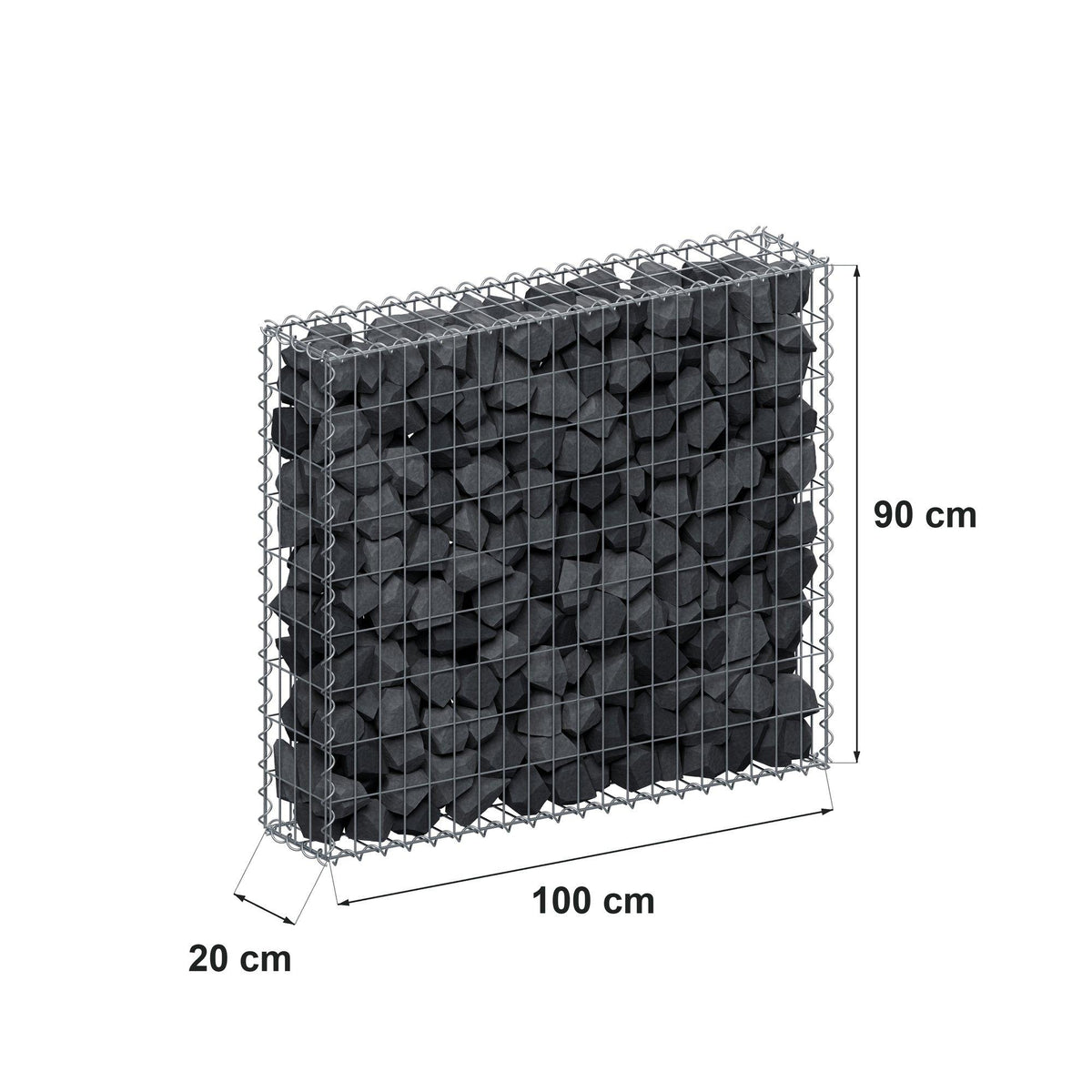 Gabion 100 cm x 90 cm x 20 cm (L x H x D), maskstorlek 5 cm x 10 cm, spiral