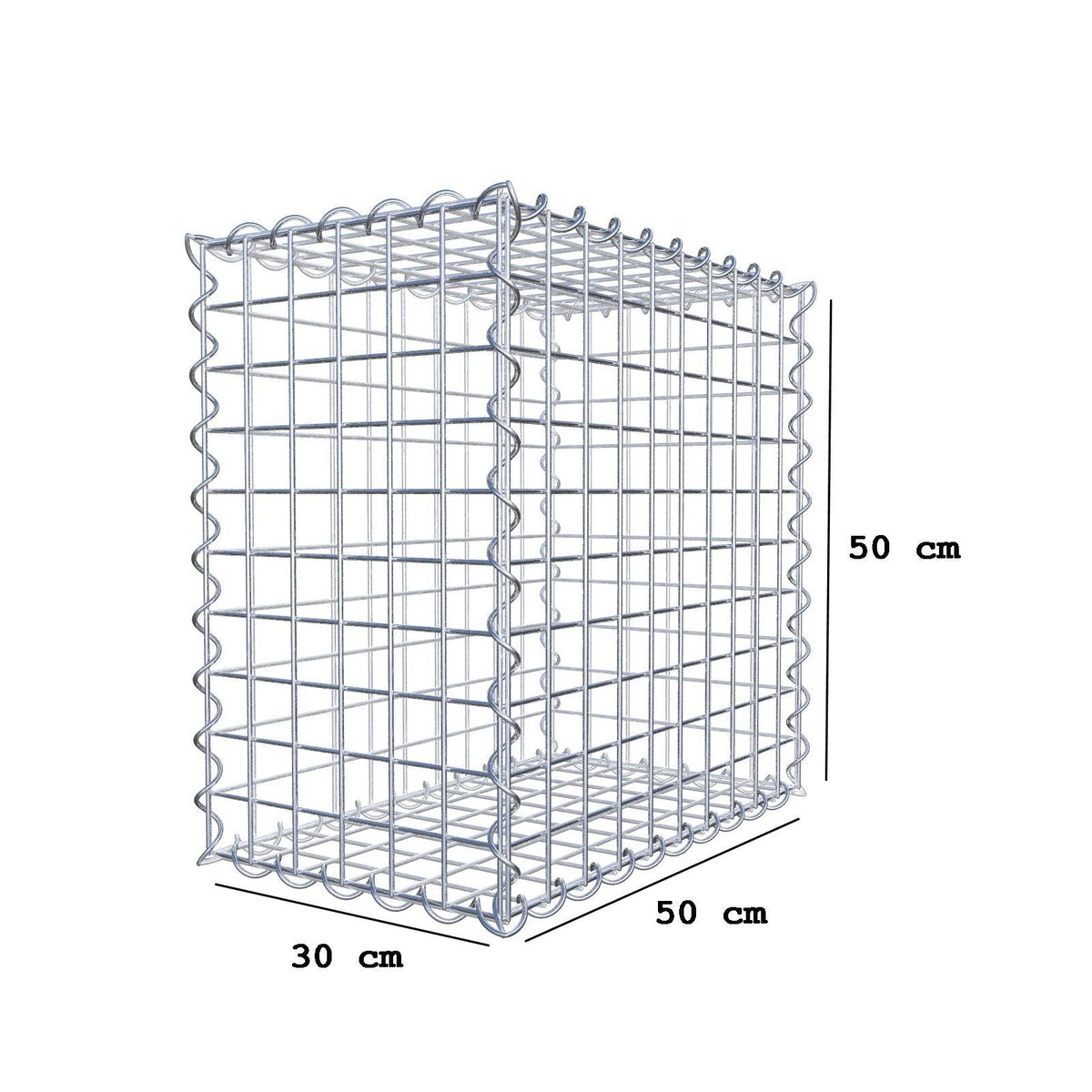 Gabbione 50 cm x 50 cm x 30 cm (L x H x P), maglia 5 cm x 5 cm, spirale