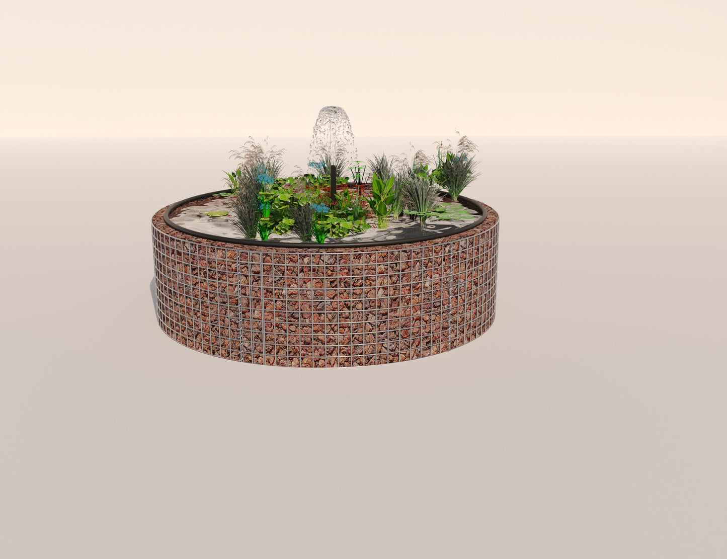 Tanque elevado de gabiões, redondo, diâmetro exterior 172 cm, altura 50 cm, dimensão da malha 5 x 5 cm, espessura da parede 15 cm
