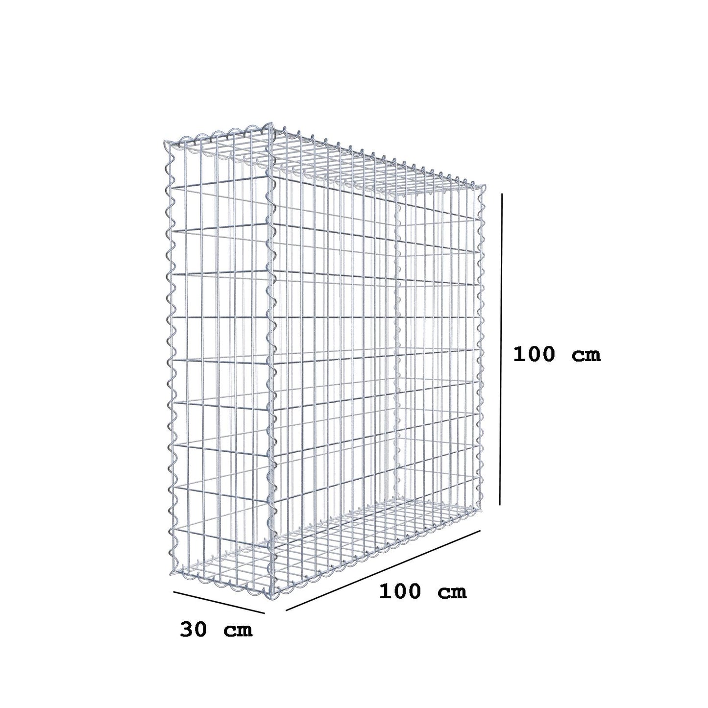 Gabion 100 cm x 100 cm x 30 cm (L x H x D), maskestørrelse 5 cm x 10 cm, spiral