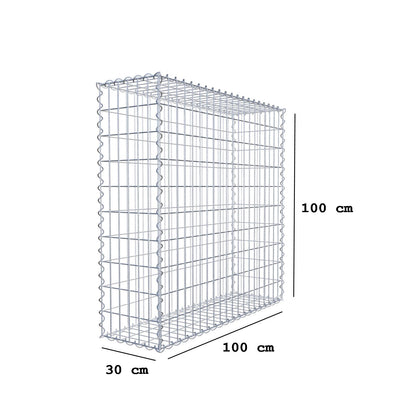 Gabion 100 cm x 100 cm x 30 cm (L x H x D), maskestørrelse 5 cm x 10 cm, spiral