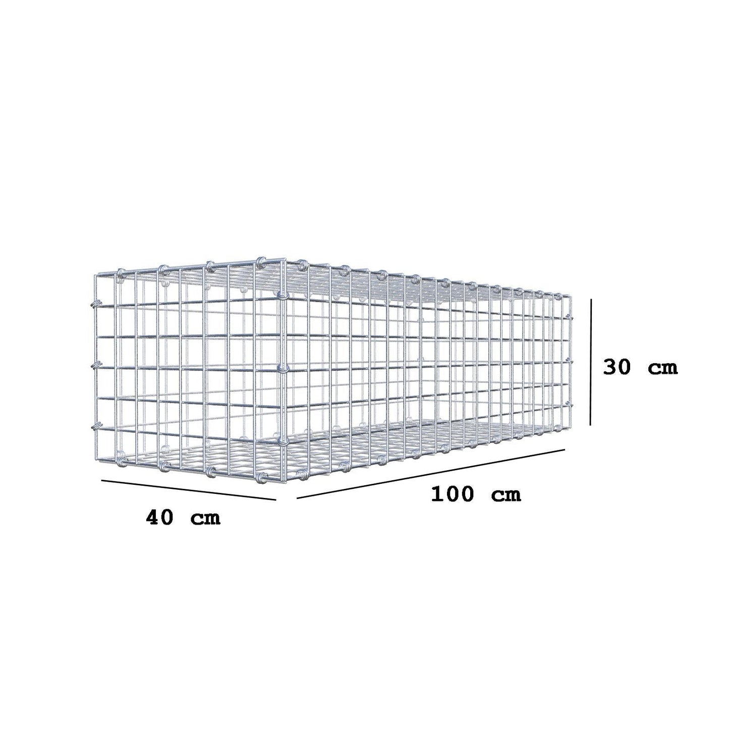 Gabion 100 cm x 30 cm x 40 cm (L x H x D), maskstorlek 5 x 5 cm, spiralring