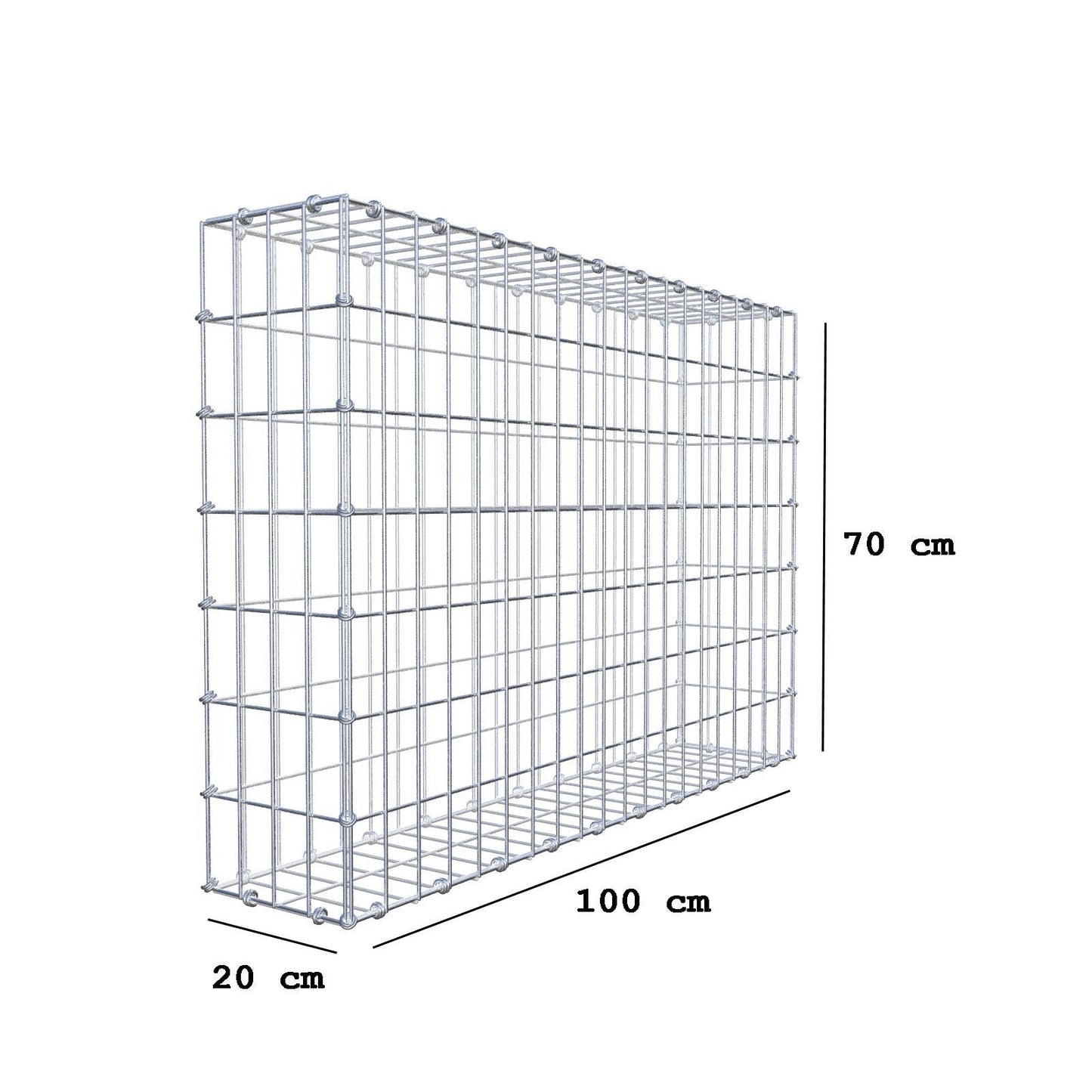 Gabion 100 cm x 70 cm x 20 cm (L x H x D), maskstorlek 5 x 10 cm, spiralring