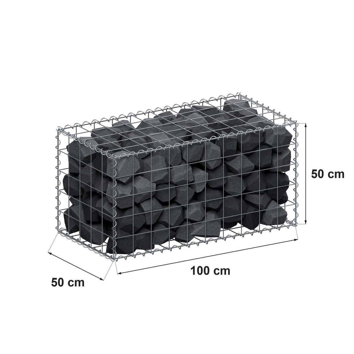 Gabião 100 cm x 50 cm x 50 cm (C x A x P), malhagem 10 cm x 10 cm, espiral