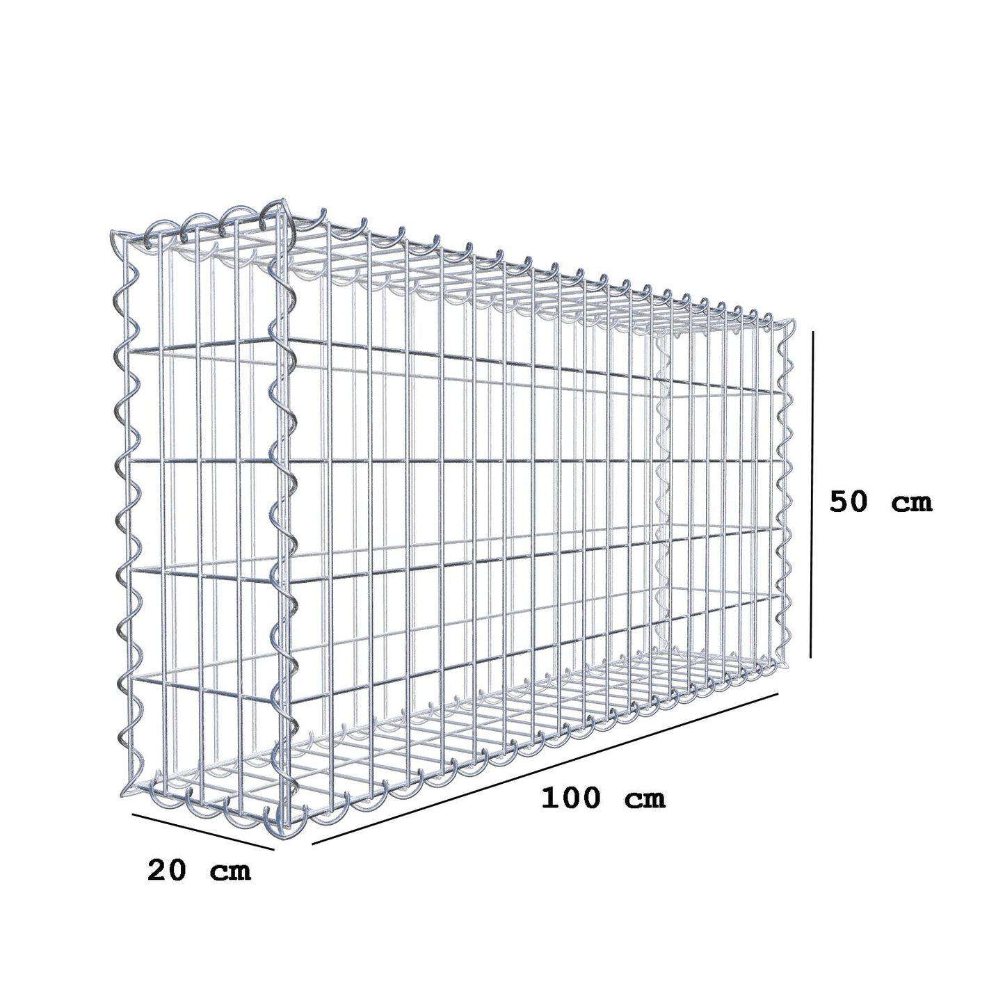 Gabione 100 cm x 50 cm x 20 cm (L x H x T), Maschenweite 5 cm x 10 cm, Spirale