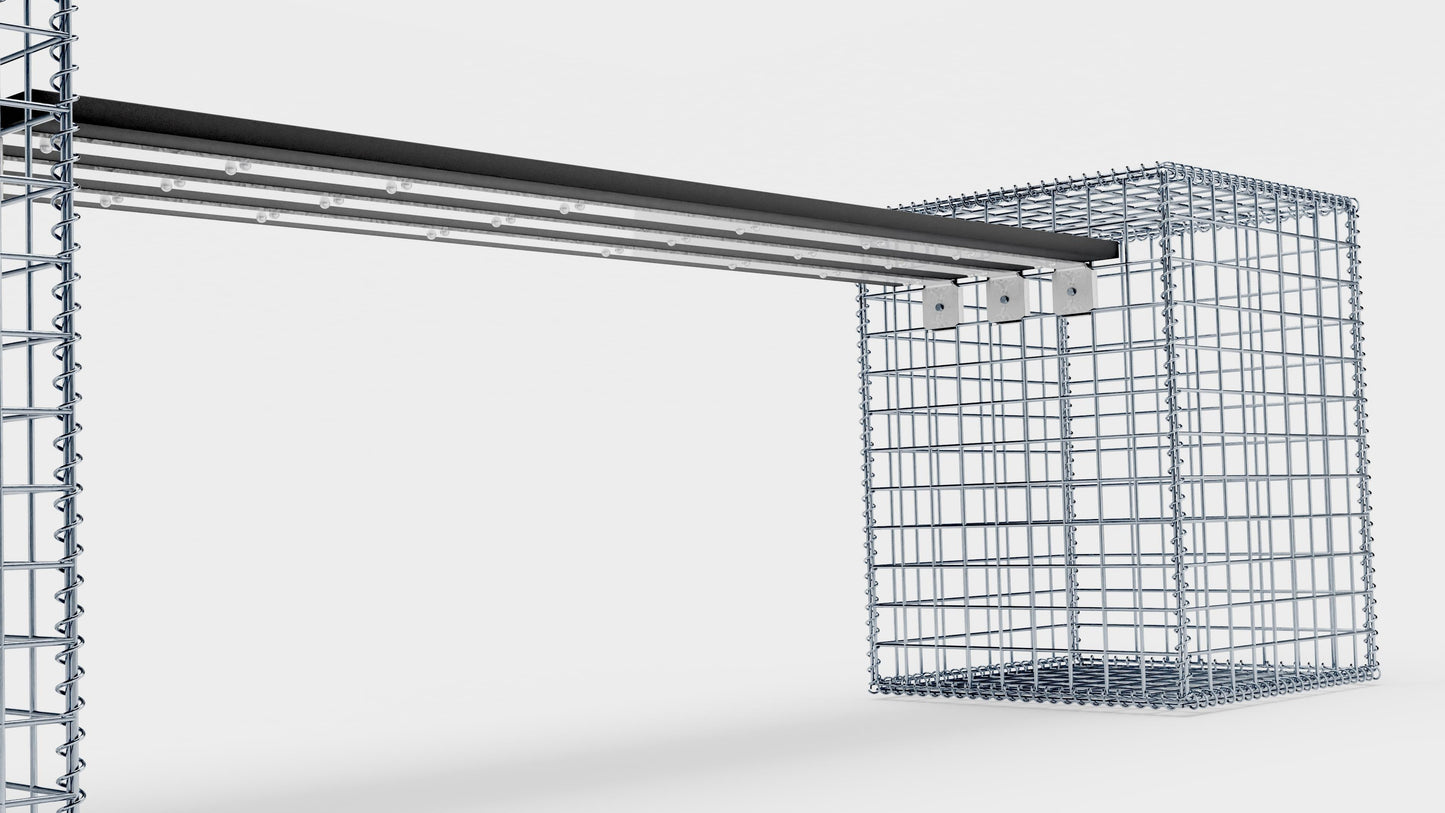Gabionbænk med 2 spiralformede gabioner, 205 cm lang x 60 cm høj x 40 cm dyb, galvaniseret, MW 5 x 5 cm, med genbrugsplade i antracit