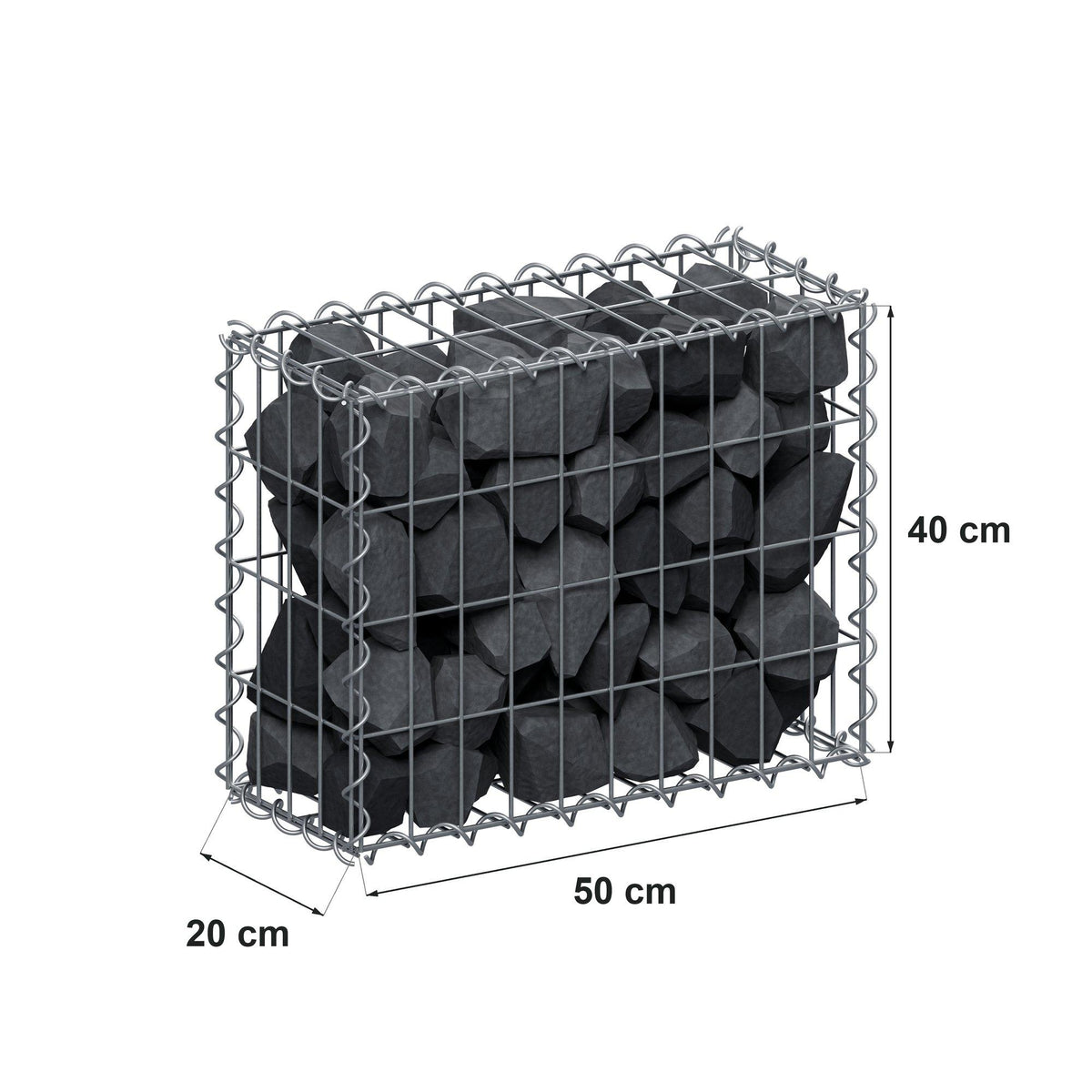 Gabion 50 cm x 40 cm x 20 cm (L x H x D), maskstorlek 5 cm x 10 cm, spiral