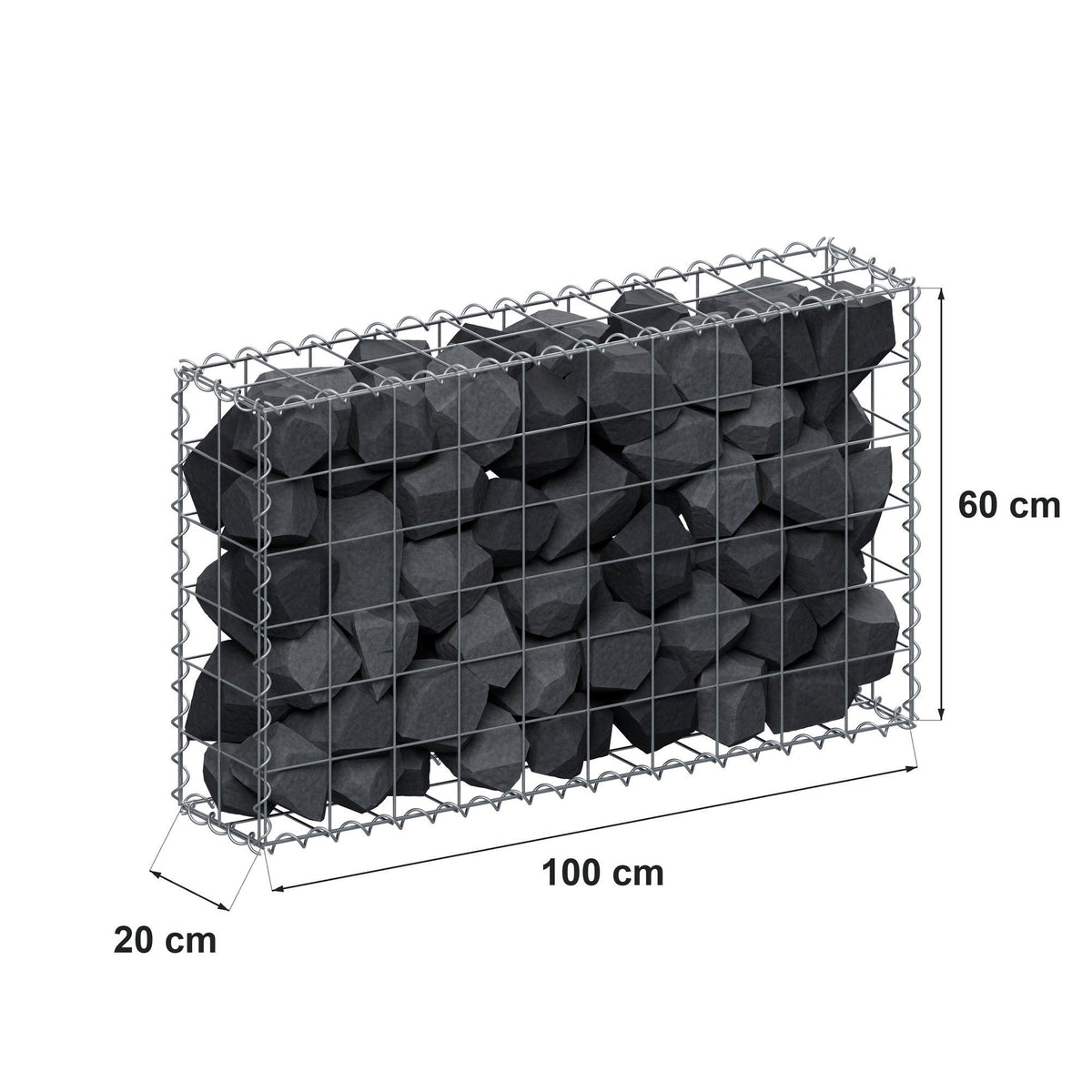 Gabion 100 cm x 60 cm x 20 cm (L x H x D), maskstorlek 10 cm x 10 cm, spiral