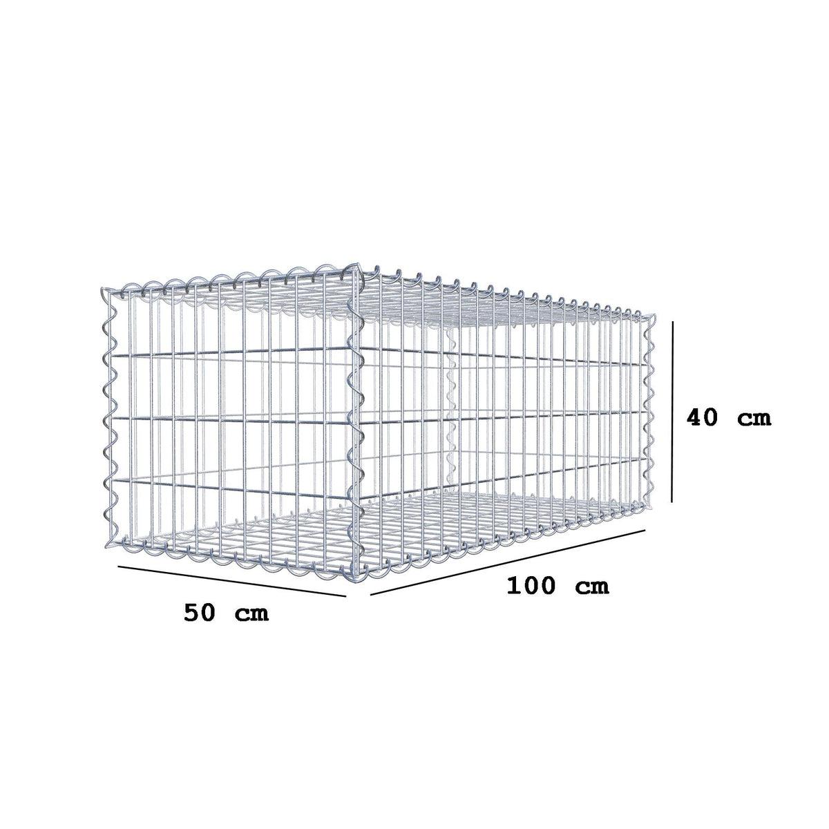 Gabion 100 cm x 40 cm x 50 cm (L x H x D), mesh size 5 cm x 10 cm, spiral