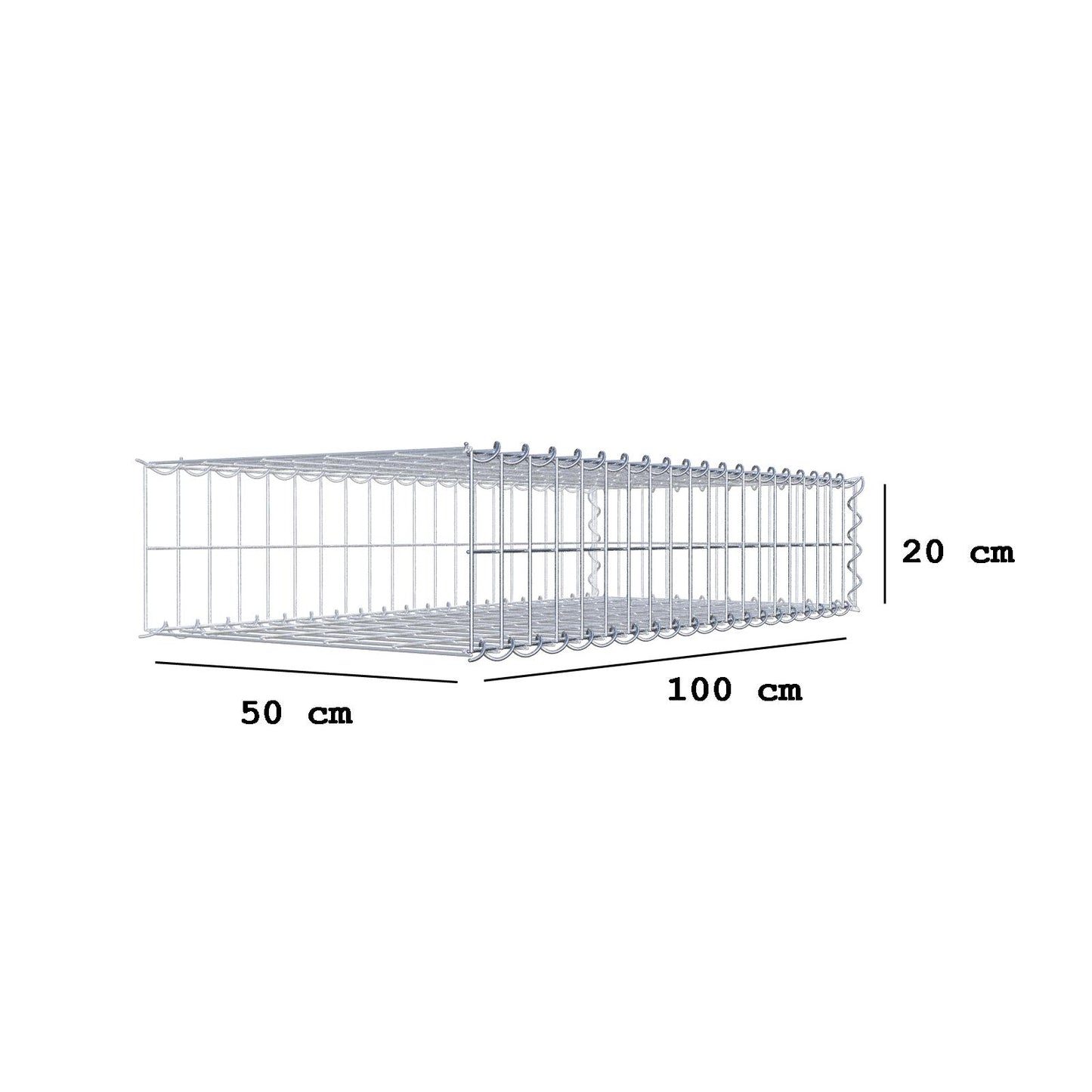 Opvokset gabion type 2 100 cm x 20 cm x 50 cm (L x H x D), maskestørrelse 5 cm x 10 cm, spiral