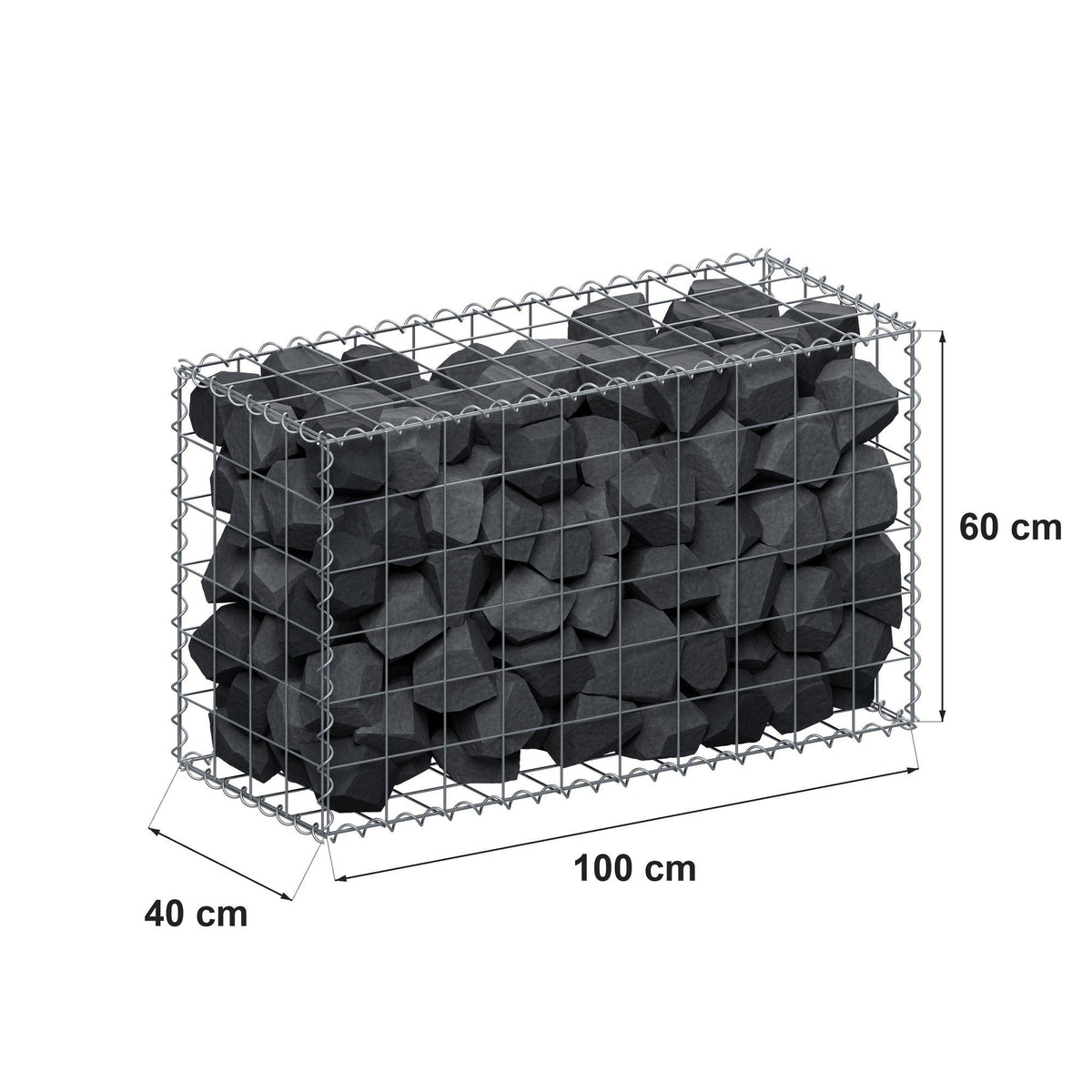 Gabion 100 cm x 60 cm x 40 cm (L x H x D), maskstorlek 10 cm x 10 cm, spiral