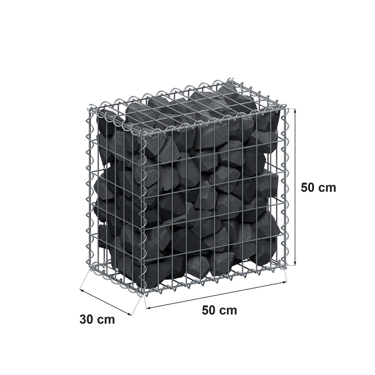 Gabione 50 cm x 50 cm x 30 cm (L x H x T), Maschenweite 5 cm x 10 cm, Spirale