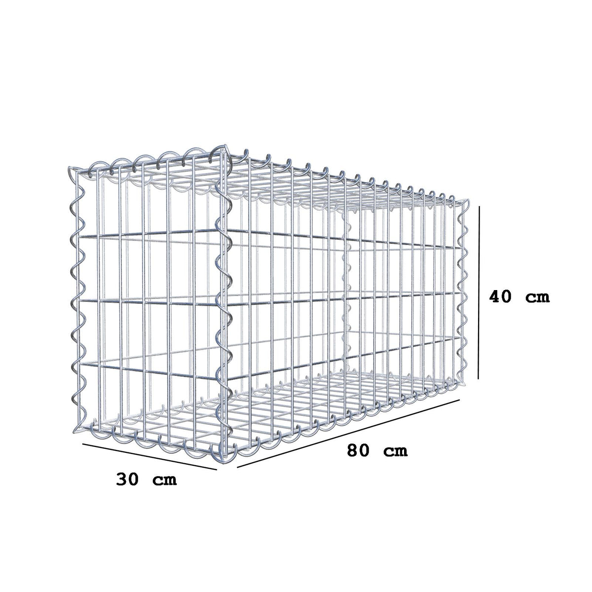 Gabione 80 cm x 40 cm x 30 cm (L x H x T), Maschenweite 5 cm x 10 cm, Spirale