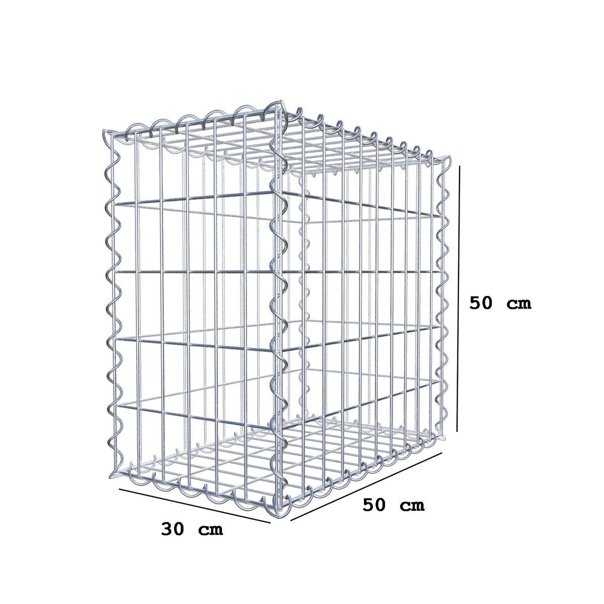 Gabione 50 cm x 50 cm x 30 cm (L x H x T), Maschenweite 5 cm x 10 cm, Spirale