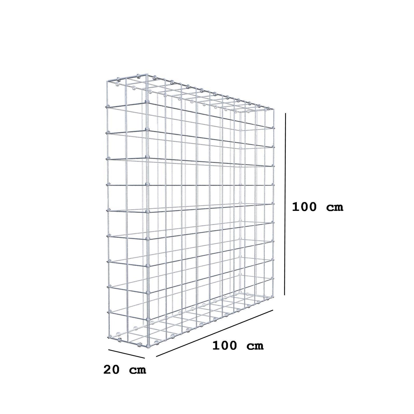 Gabion 100 cm x 100 cm x 20 cm (L x H x P), mailles 10 x 10 cm, anneau en spirale