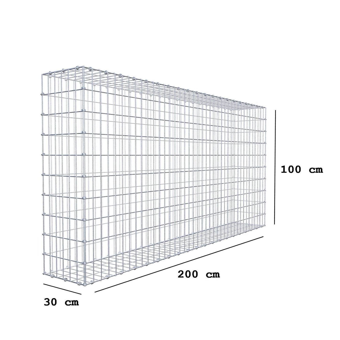 Gabion 200 cm x 100 cm x 30 cm (L x H x D), maskstorlek 5 x 10 cm, spiralring