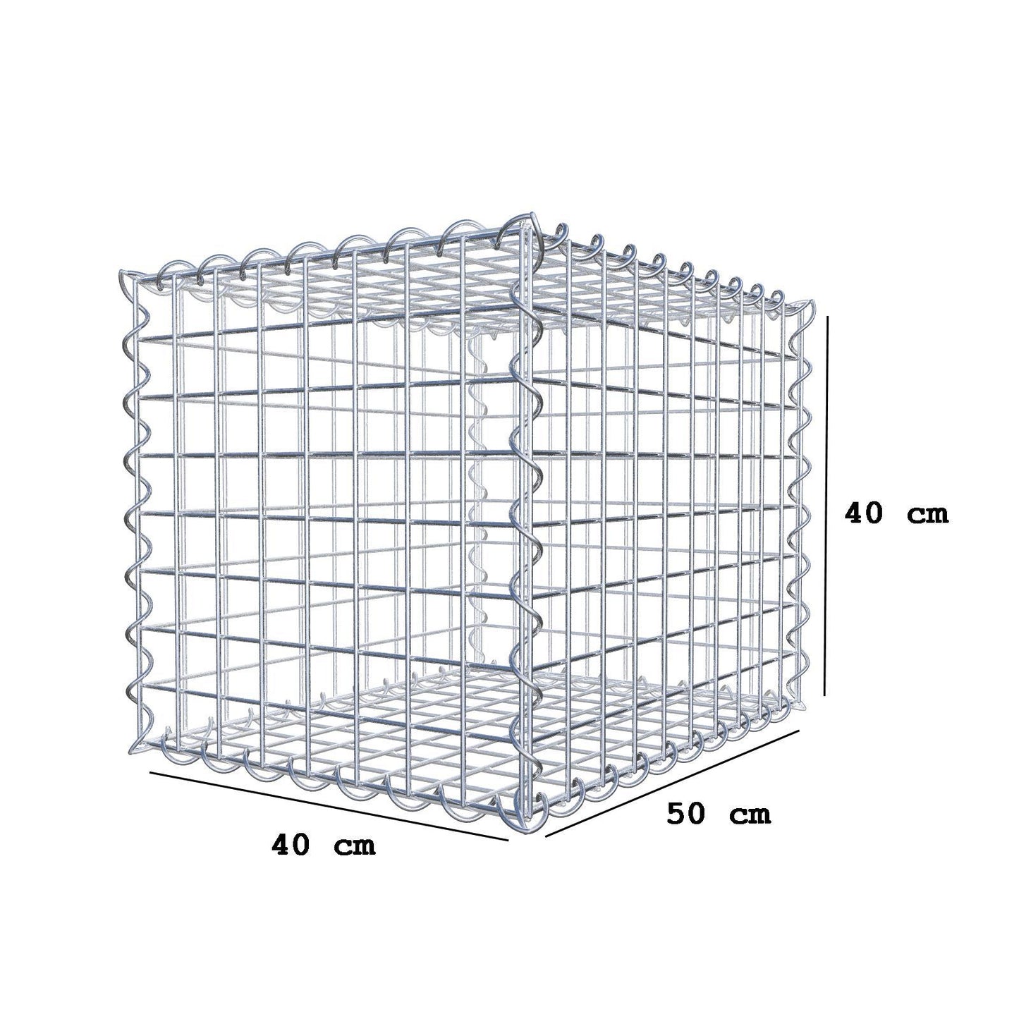 Gabião 50 cm x 40 cm x 40 cm (C x A x P), malhagem 5 cm x 5 cm, espiral