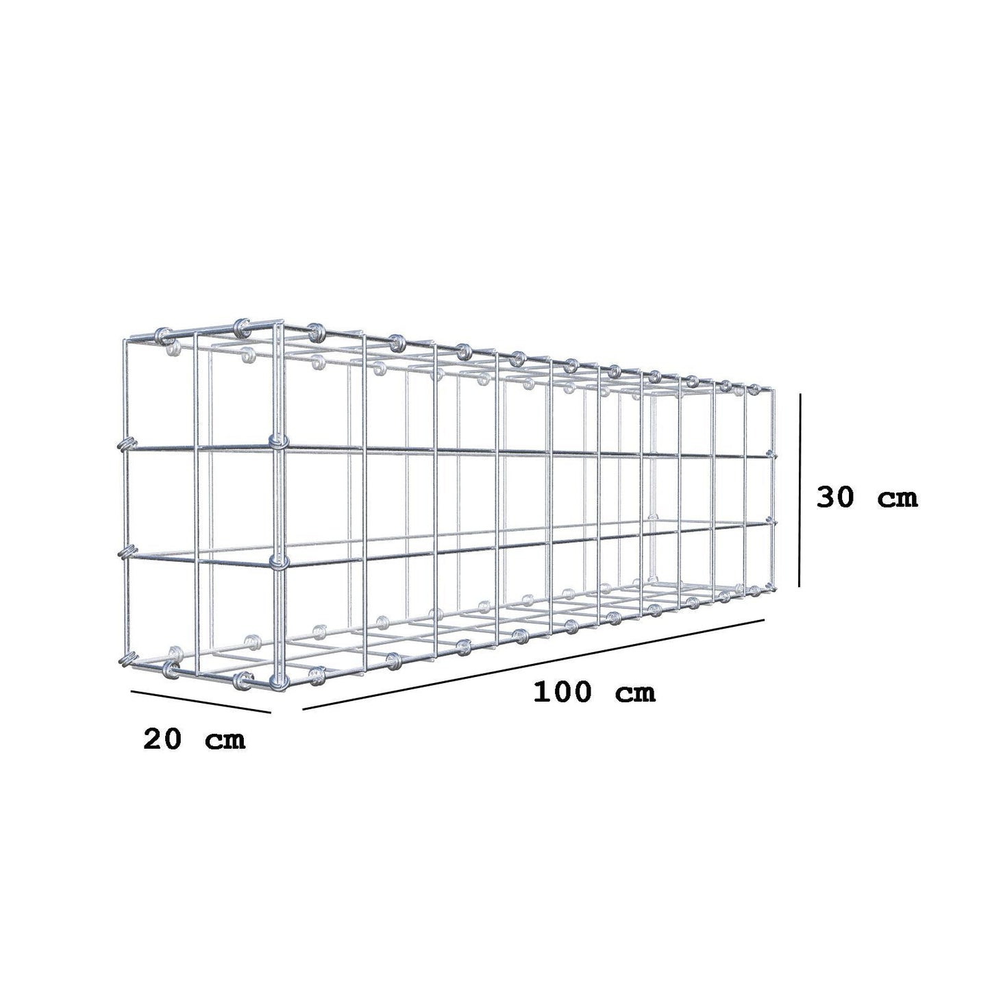 Gabion 100 cm x 30 cm x 20 cm (L x H x D), maskstorlek 10 x 10 cm, spiralring