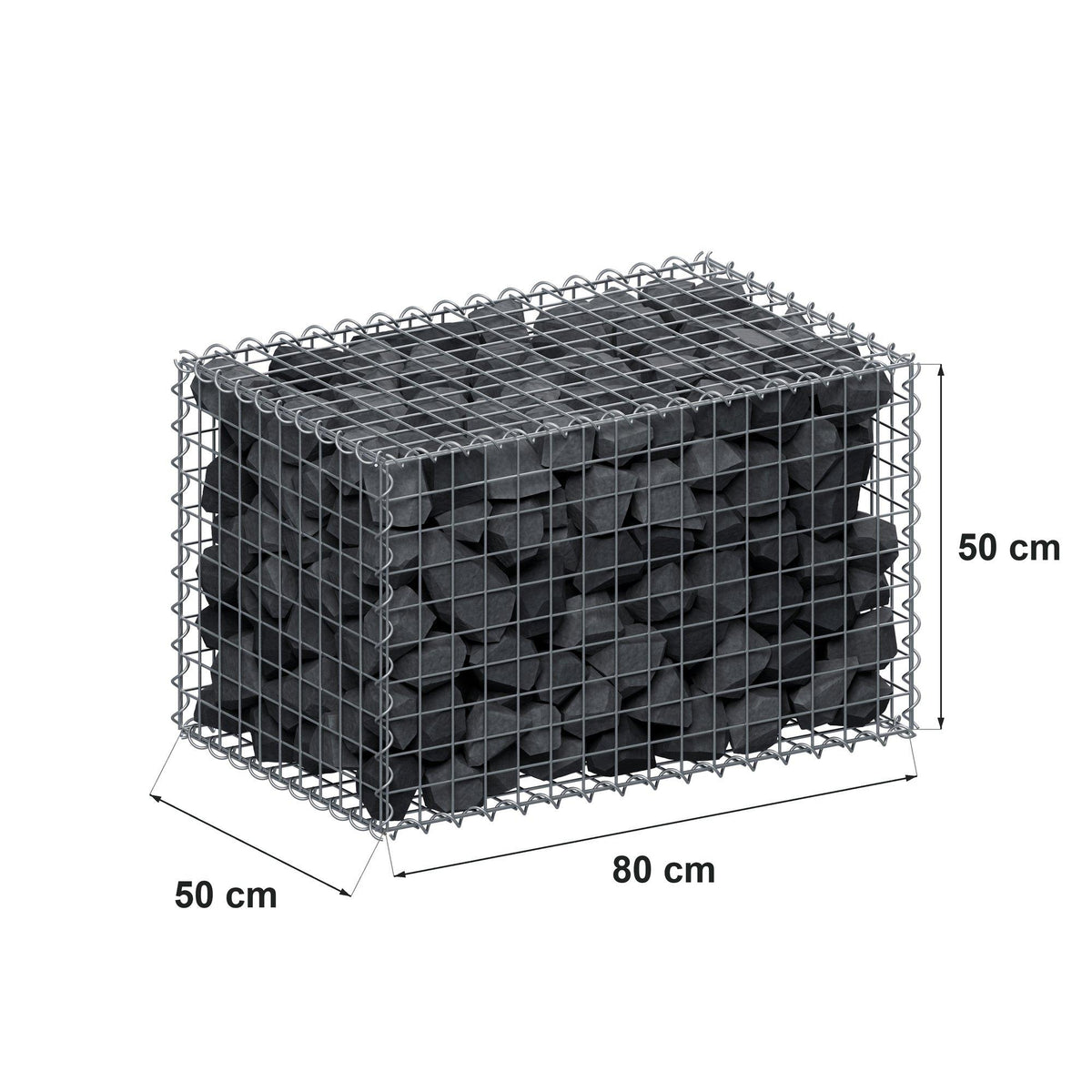 Gabion 80 cm x 50 cm x 50 cm (L x H x D), mesh size 5 cm x 5 cm, spiral