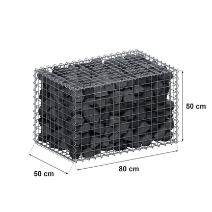 Gabion 80 cm x 50 cm x 50 cm (L x H x D), mesh size 5 cm x 5 cm, spiral
