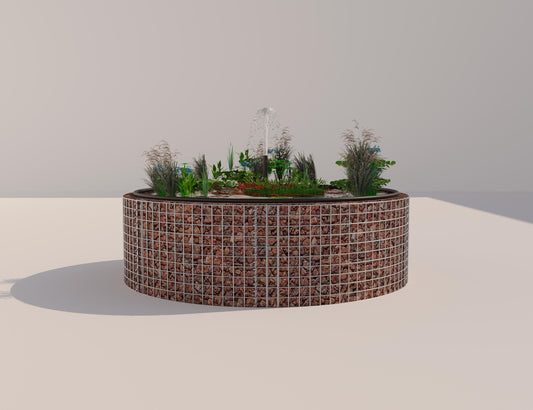 Gabionupphöjd damm, rund, ytterdiameter 172 cm, höjd 50 cm, maskstorlek 5 x 5 cm, väggtjocklek 15 cm