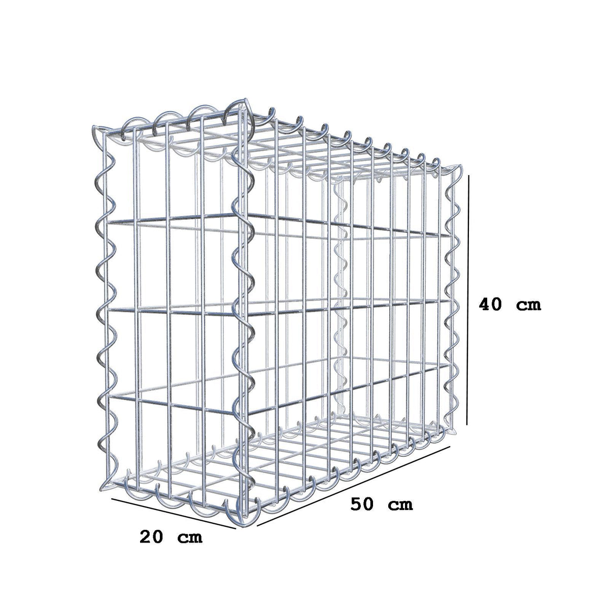 Gabion 50 cm x 40 cm x 20 cm (L x H x D), maskstorlek 5 cm x 10 cm, spiral