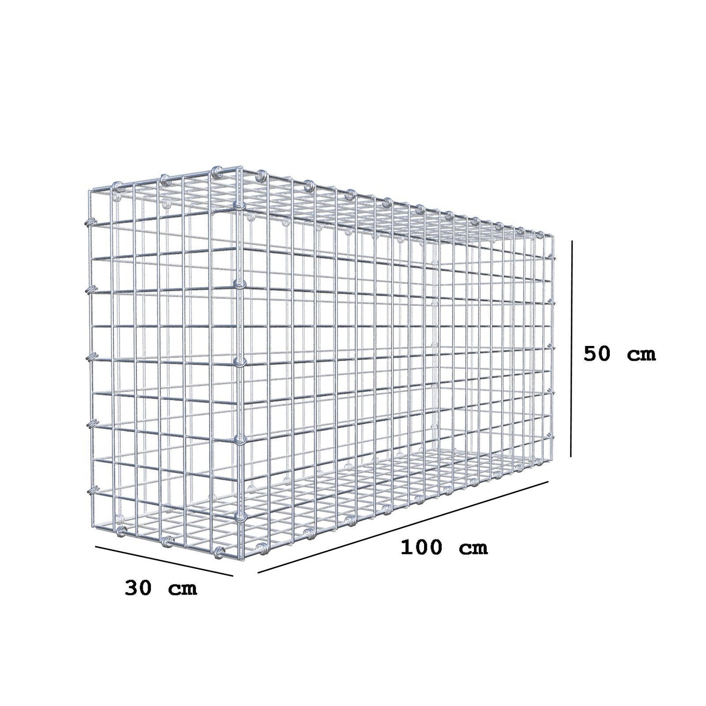 Gabião 100 cm x 50 cm x 30 cm (C x A x P), malhagem 5 x 5 cm, anel espiral