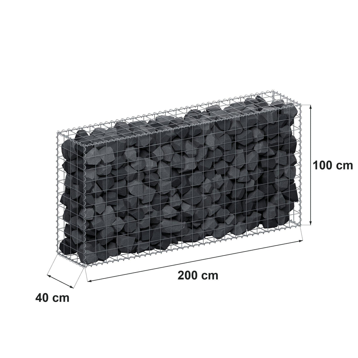Gabion 200 cm x 100 cm x 40 cm (L x H x D), maskestørrelse 10 cm x 10 cm, spiral
