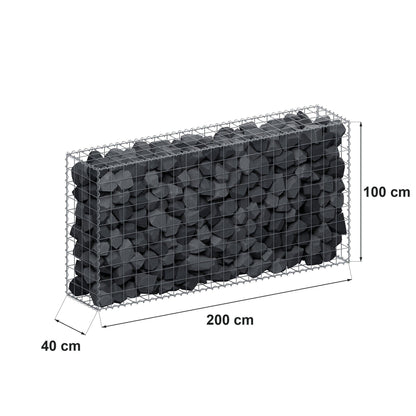 Gabion 200 cm x 100 cm x 40 cm (L x H x D), maskestørrelse 10 cm x 10 cm, spiral