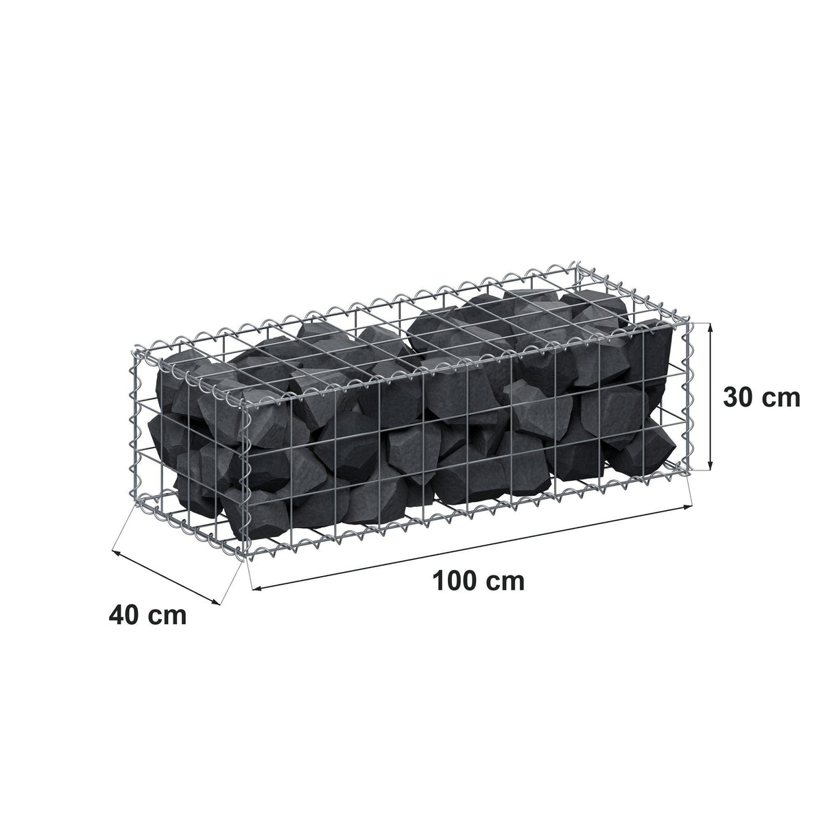 Gabione 100 cm x 30 cm x 40 cm (L x H x T), Maschenweite 10 cm x 10 cm, Spirale