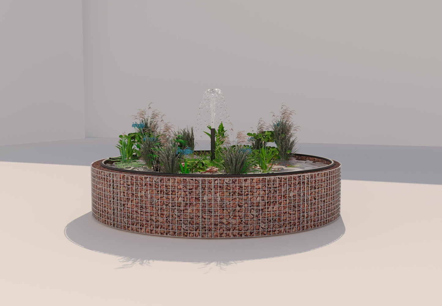 Tanque elevado de gabiões, redondo, diâmetro exterior 232 cm, altura 50 cm, dimensão da malha 5 x 5 cm, espessura da parede 15 cm