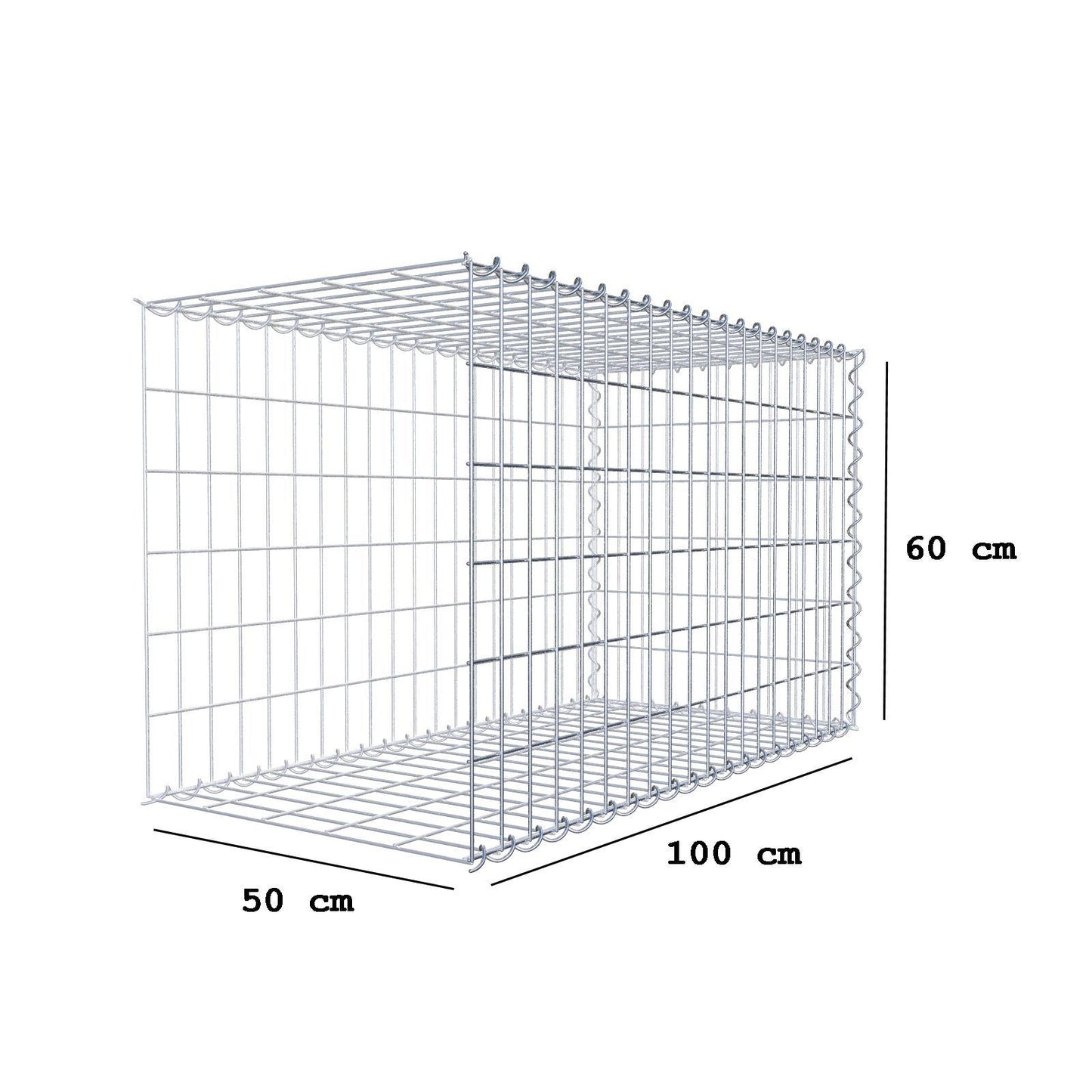 Gabião tipo 2 100 cm x 60 cm x 50 cm (C x A x P), malhagem 5 cm x 10 cm, espiral