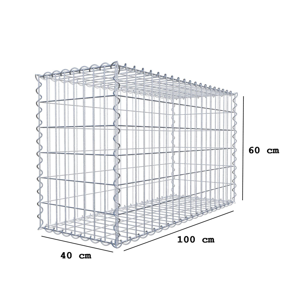 Gabione 100 cm x 60 cm x 40 cm (L x H x T), Maschenweite 5 cm x 10 cm, Spirale